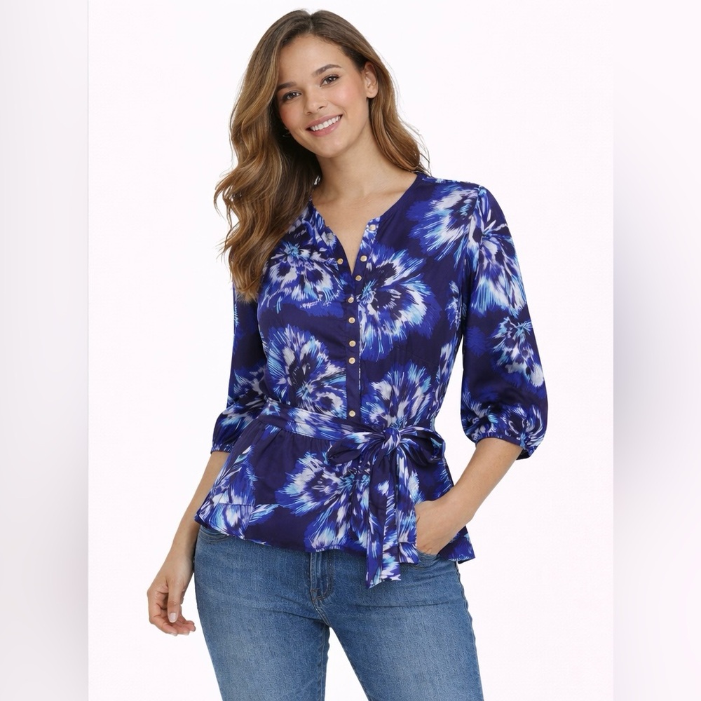 🦋Floral Royal Blue Tunic Blouse